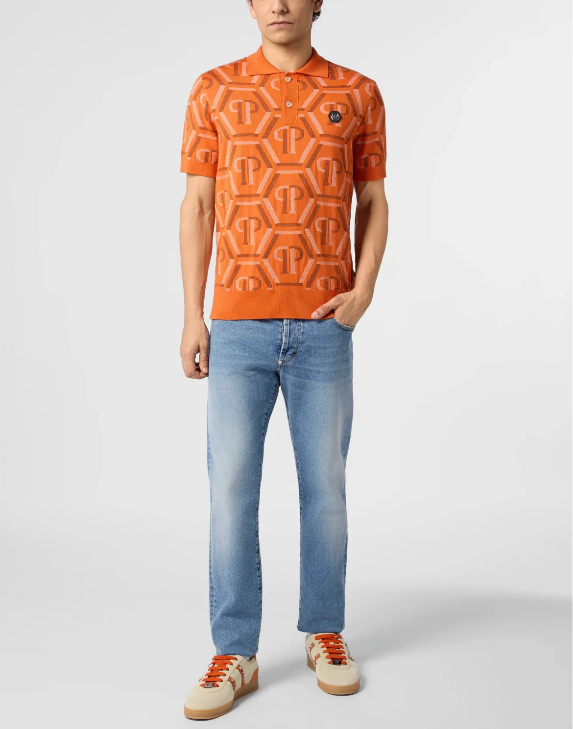 Wool Knitted Polo T-Shirt Monogram, цвет: Оранжевый