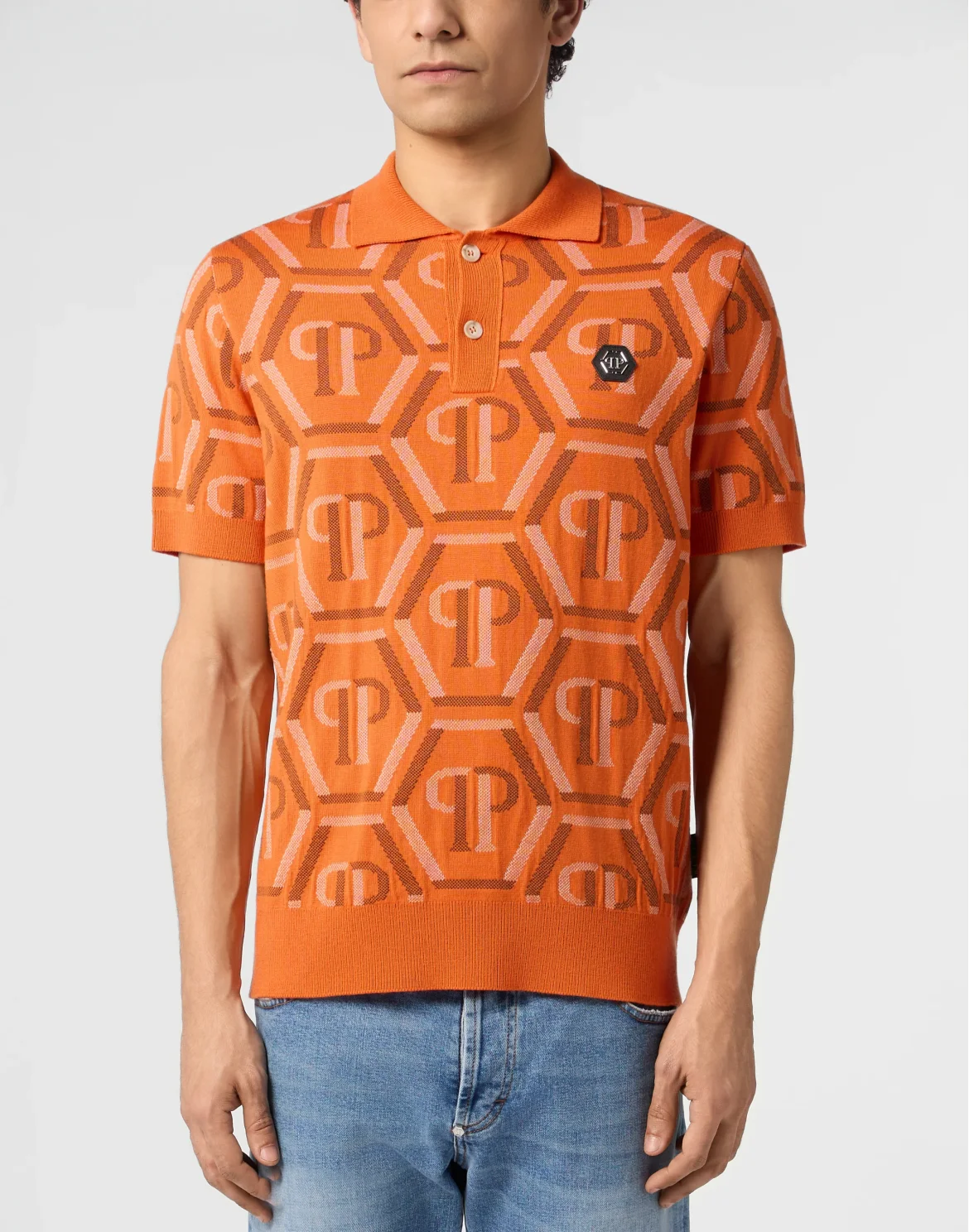 Wool Knitted Polo T-Shirt Monogram, цвет: Оранжевый