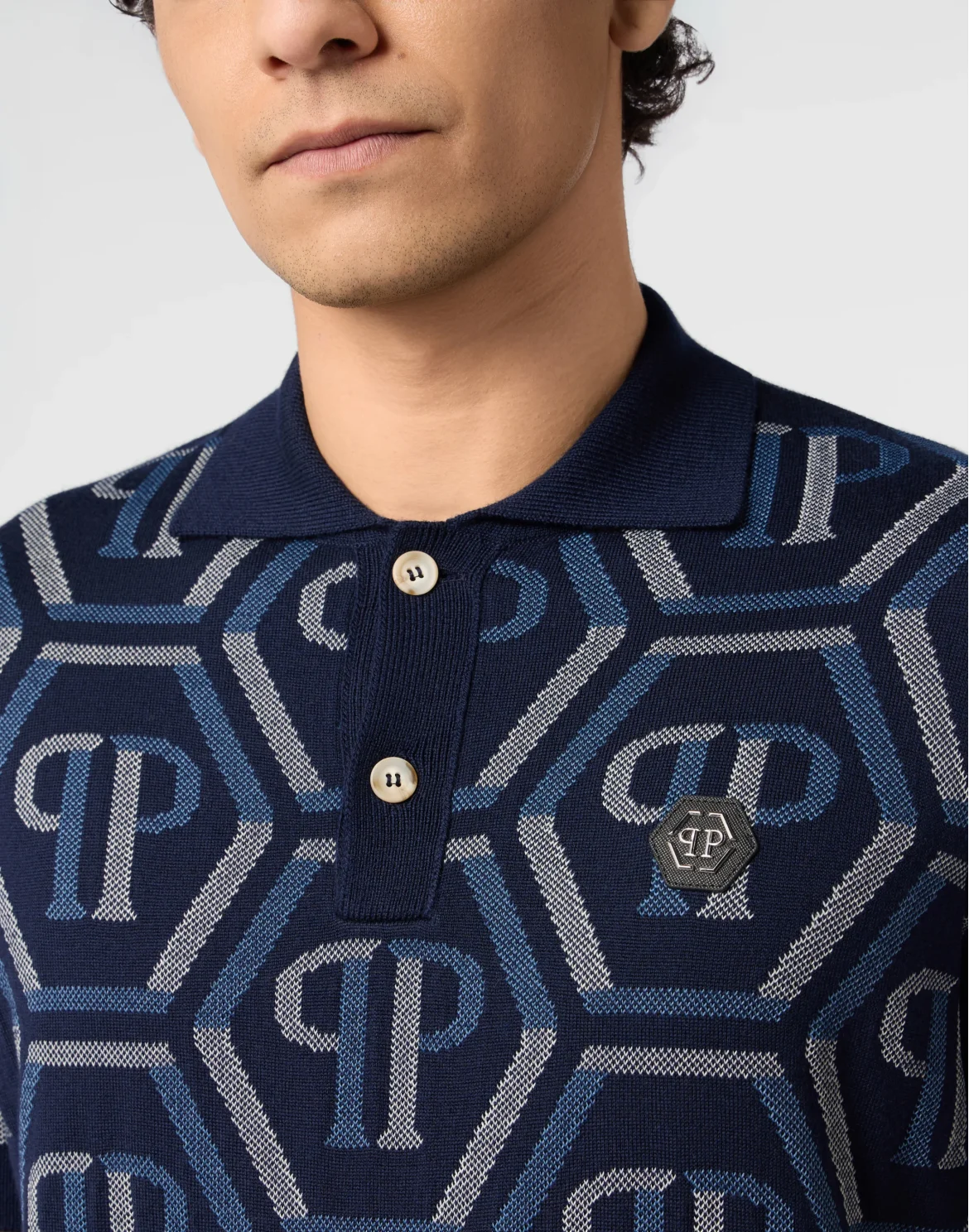 Wool Knitted Polo T-Shirt Monogram, цвет: Синий