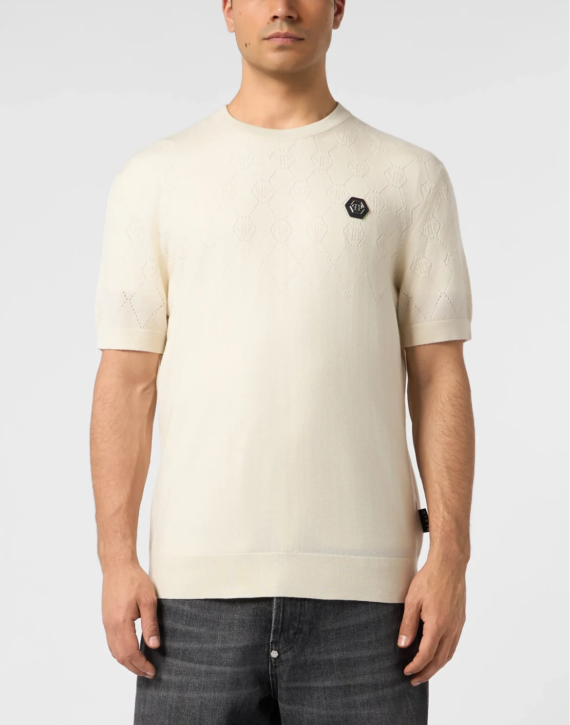 Wool Knitted Round Neck T-Shirt Monogram, цвет: Белый