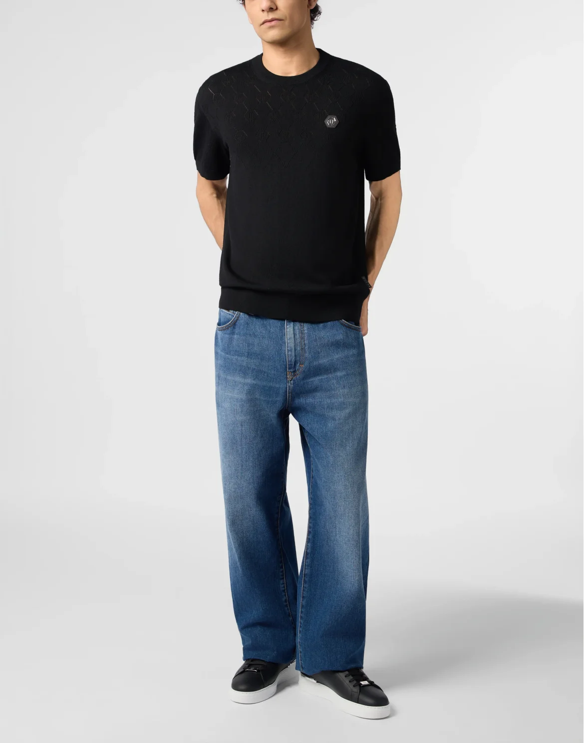Wool Knitted Round Neck T-Shirt Monogram, цвет: Черный