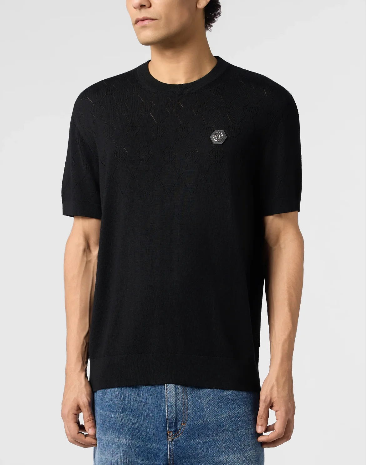 Wool Knitted Round Neck T-Shirt Monogram, цвет: Черный