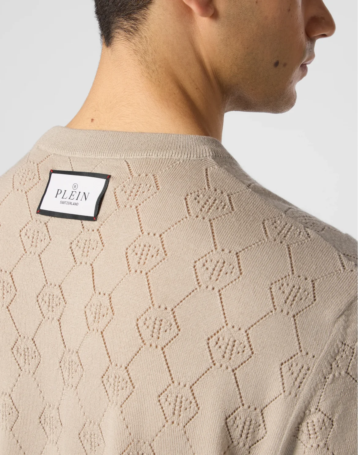 Wool Knitted Round Neck T-Shirt Monogram, цвет: Бежевый