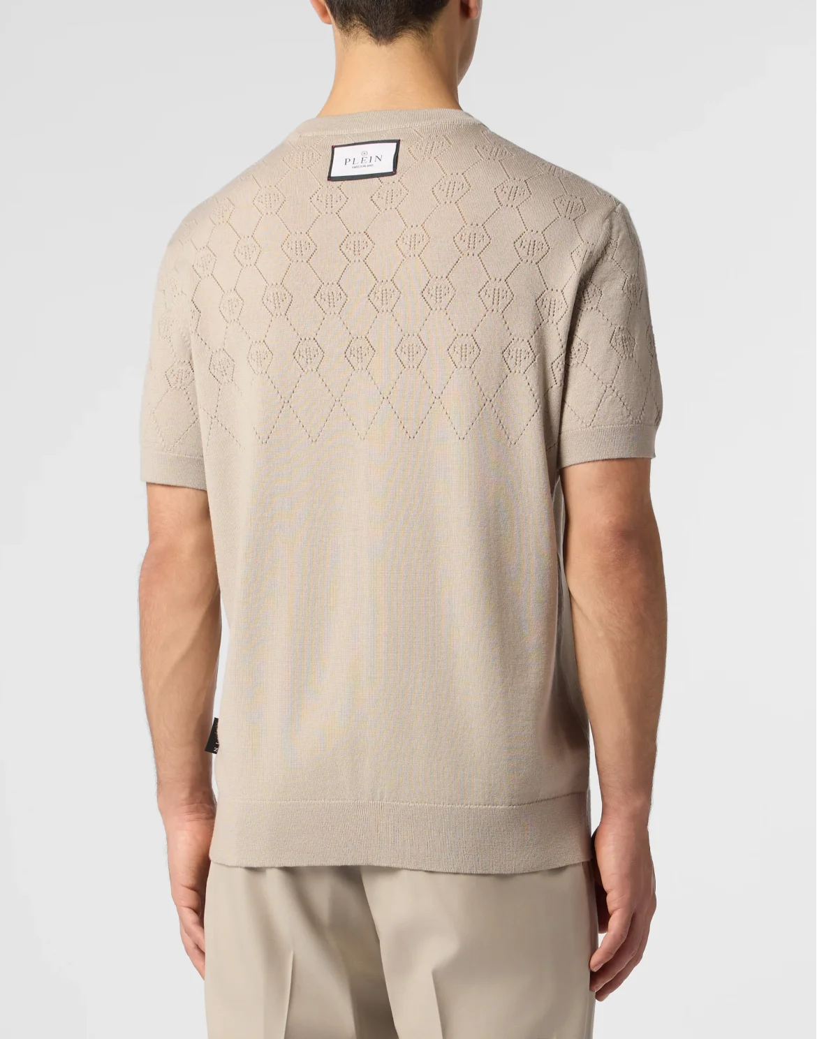 Wool Knitted Round Neck T-Shirt Monogram, цвет: Бежевый
