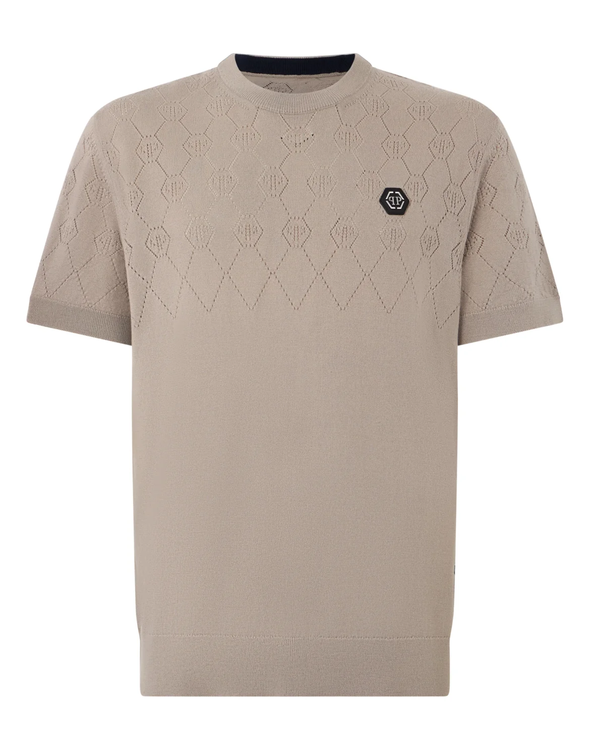 Wool Knitted Round Neck T-Shirt Monogram, цвет: Бежевый