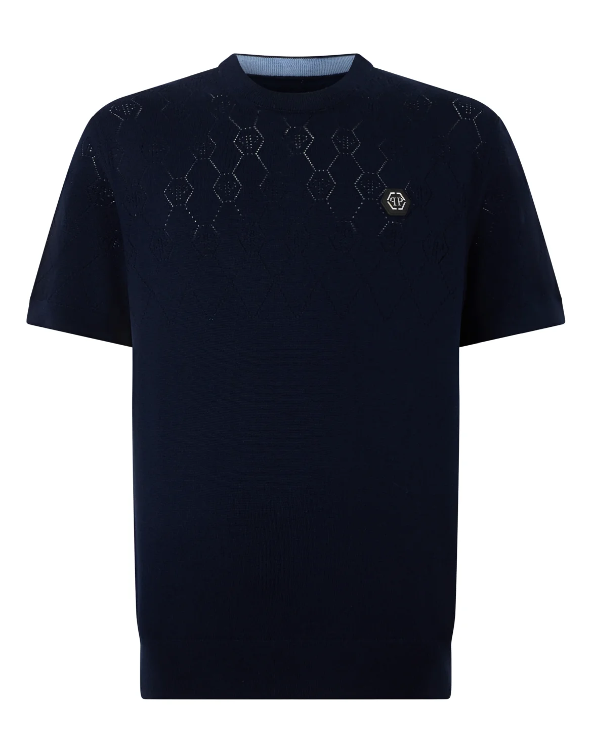 Wool Knitted Round Neck T-Shirt Monogram, цвет: Синий