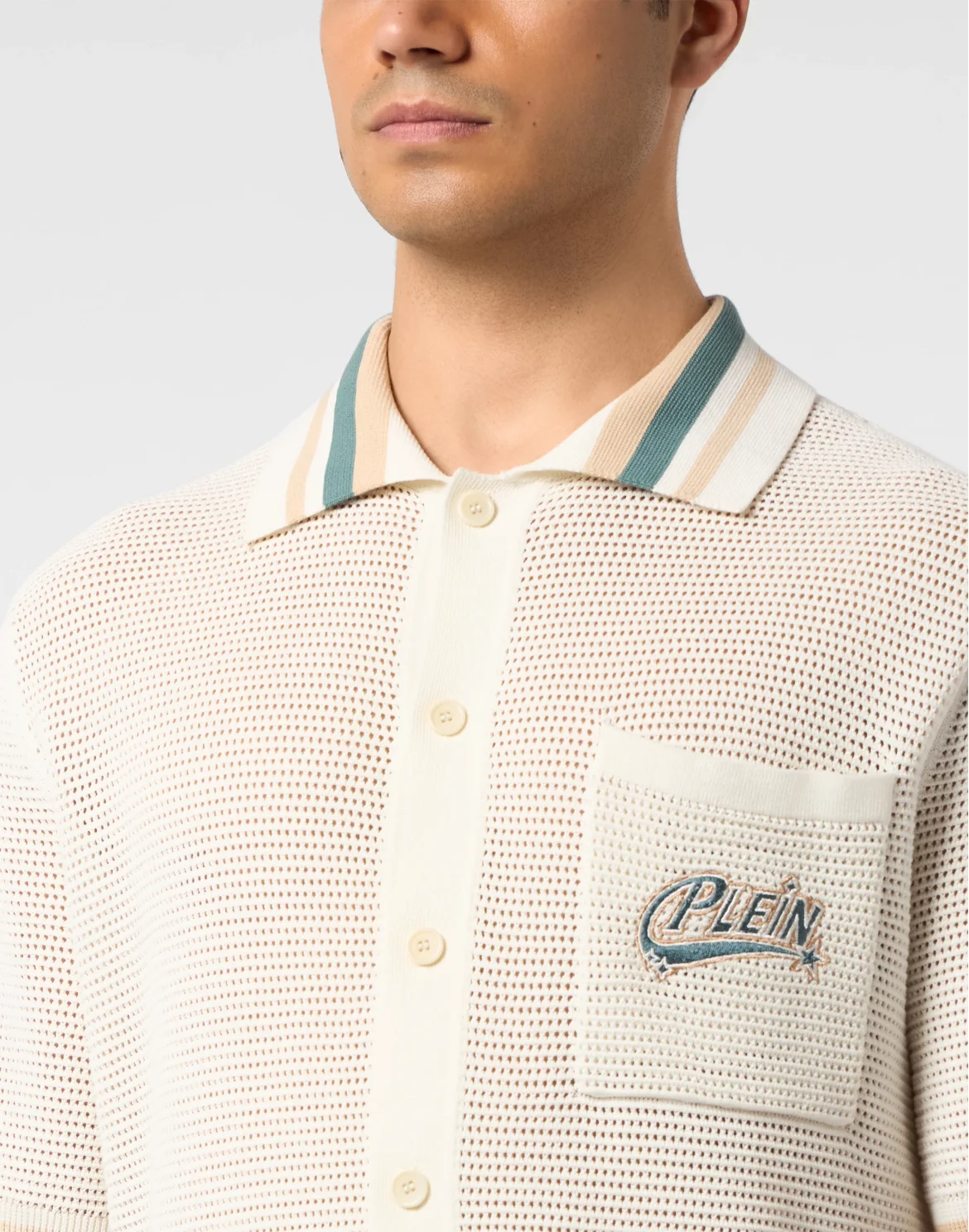Knitted Polo Shirt Plein Stars Patch, цвет: Бежевый