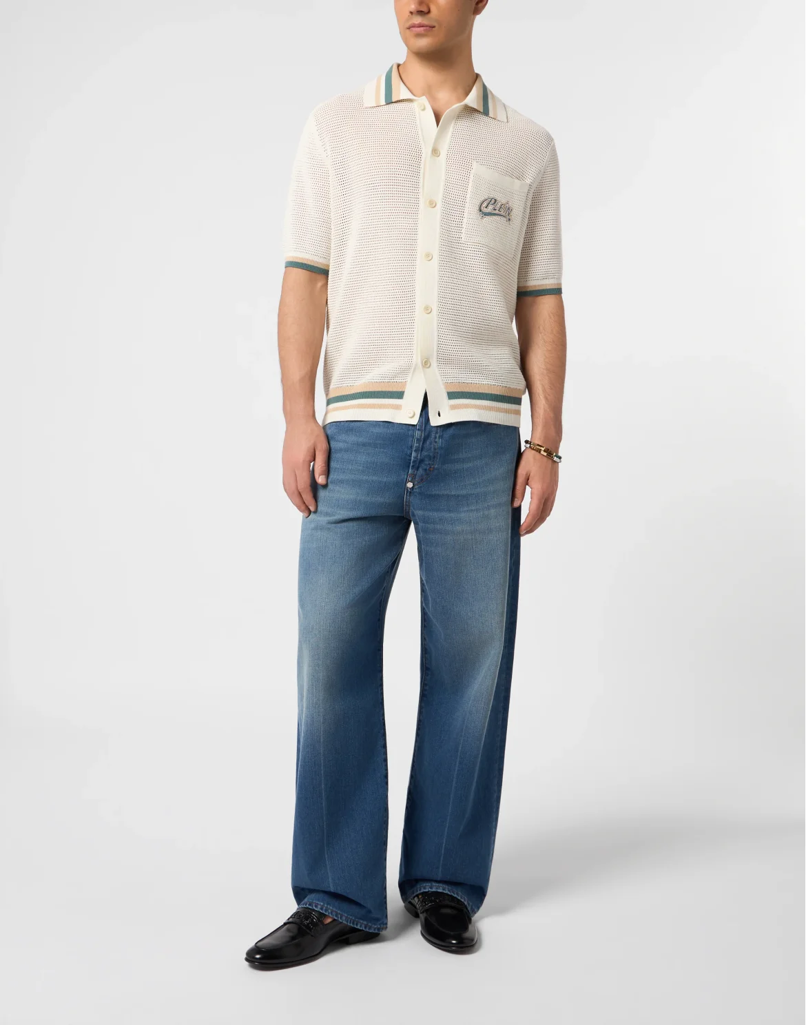 Knitted Polo Shirt Plein Stars Patch, цвет: Бежевый
