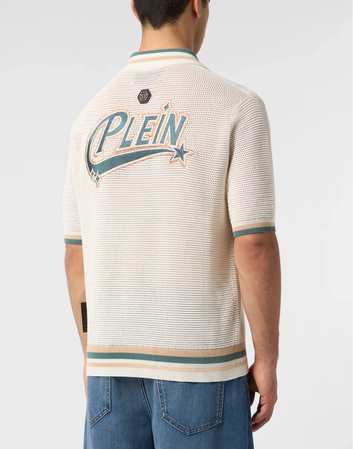 Knitted Polo Shirt Plein Stars Patch, цвет: Бежевый