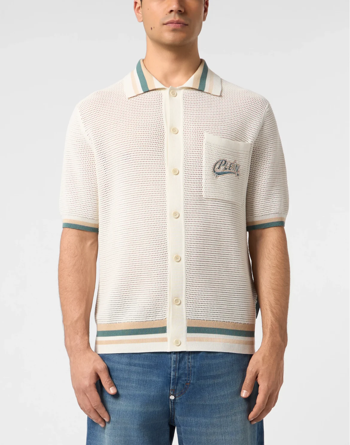 Knitted Polo Shirt Plein Stars Patch, цвет: Бежевый