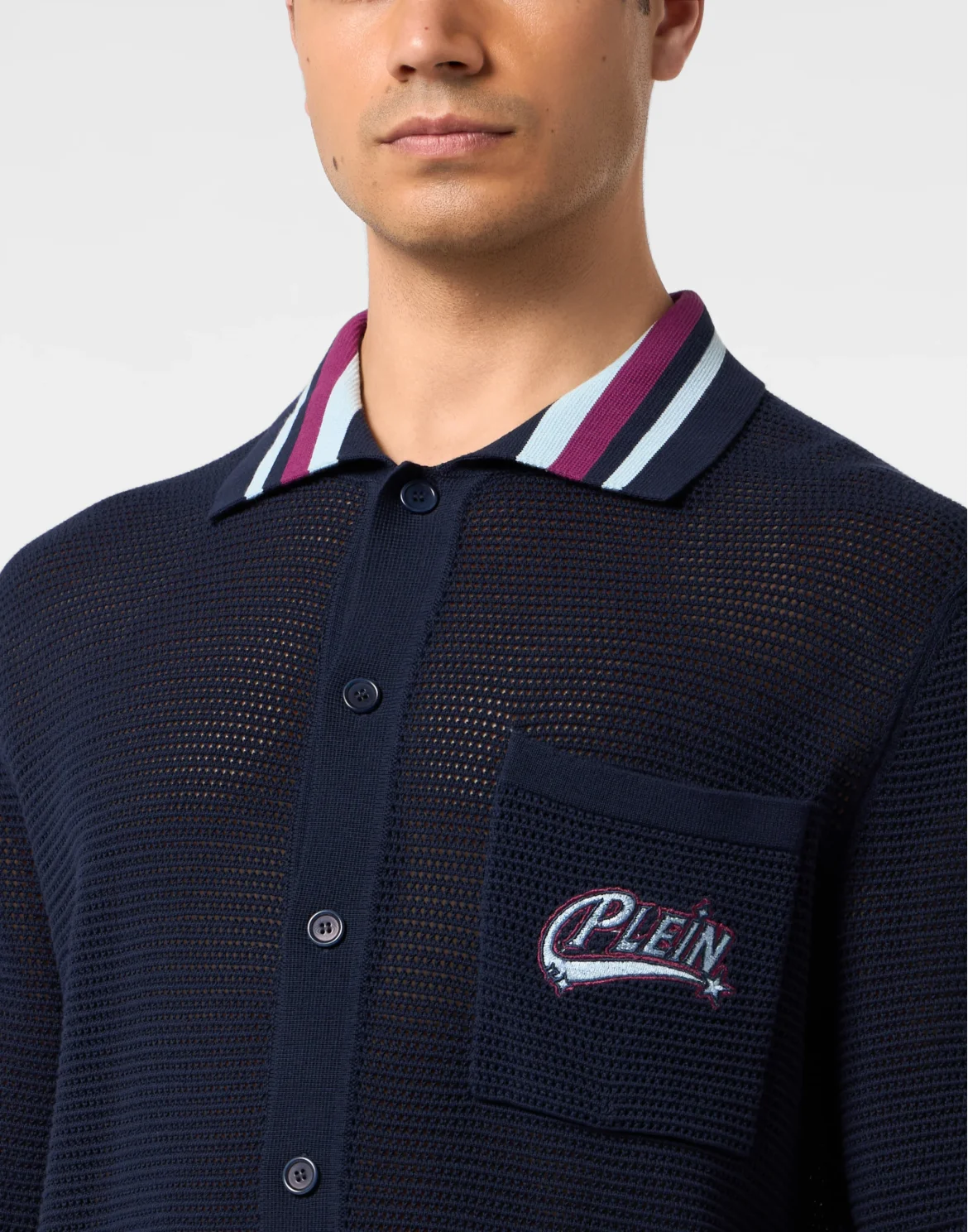 Knitted Polo Shirt Plein Stars Patch, цвет: Синий