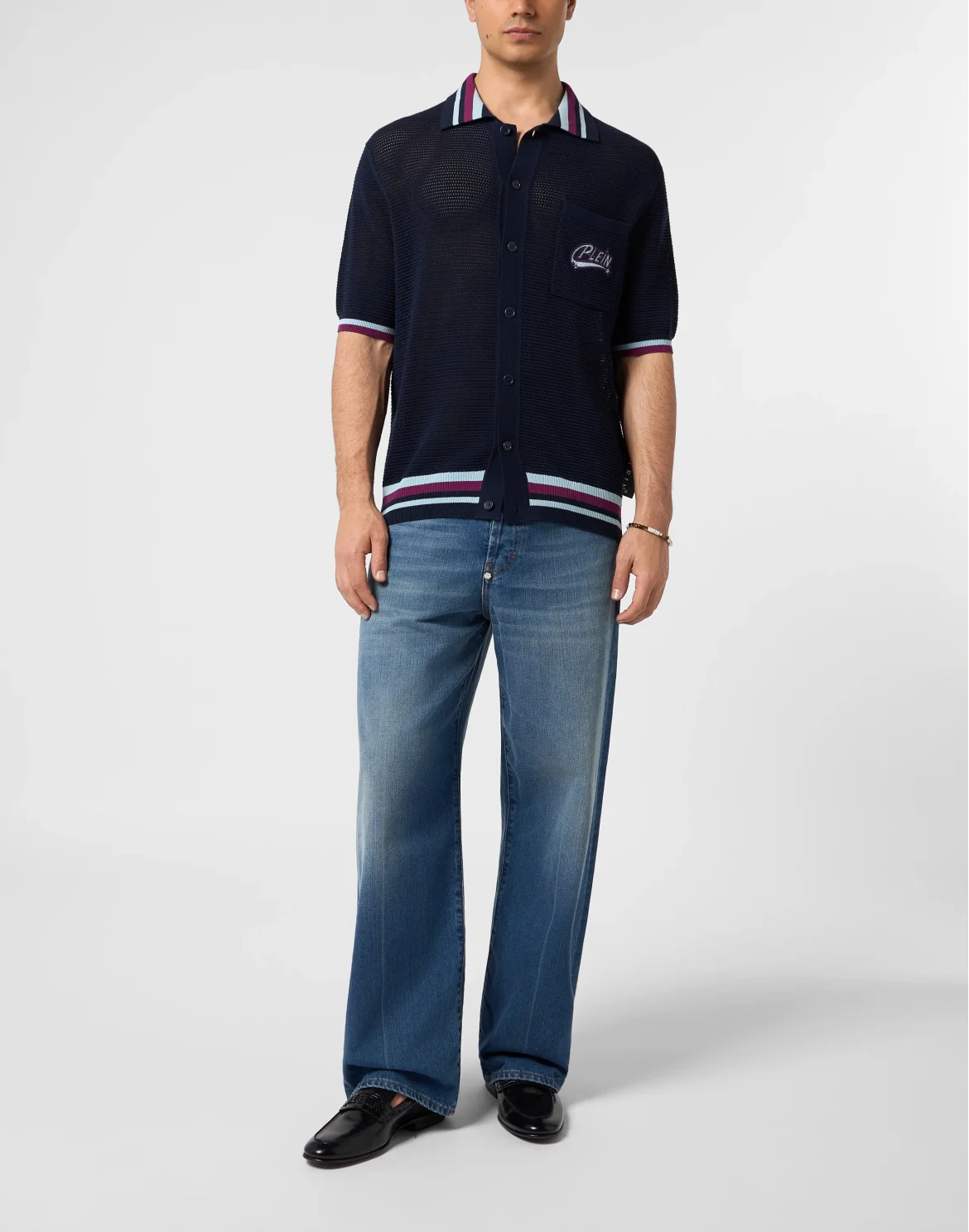 Knitted Polo Shirt Plein Stars Patch, цвет: Синий
