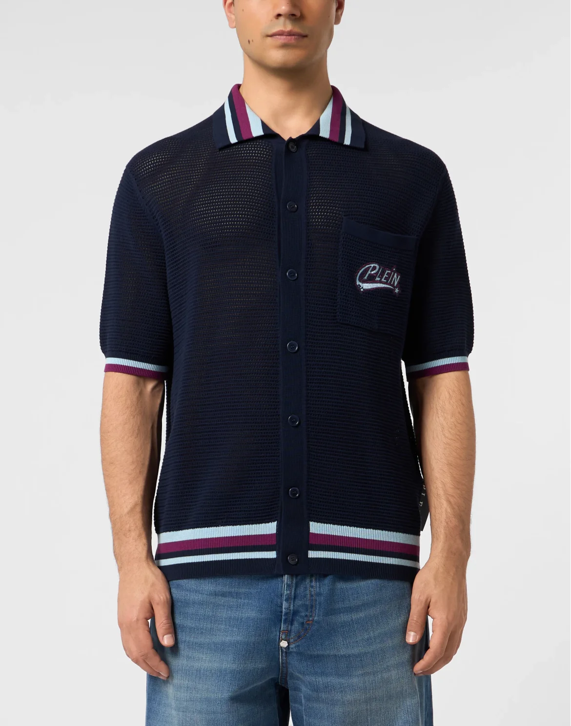 Knitted Polo Shirt Plein Stars Patch, цвет: Синий