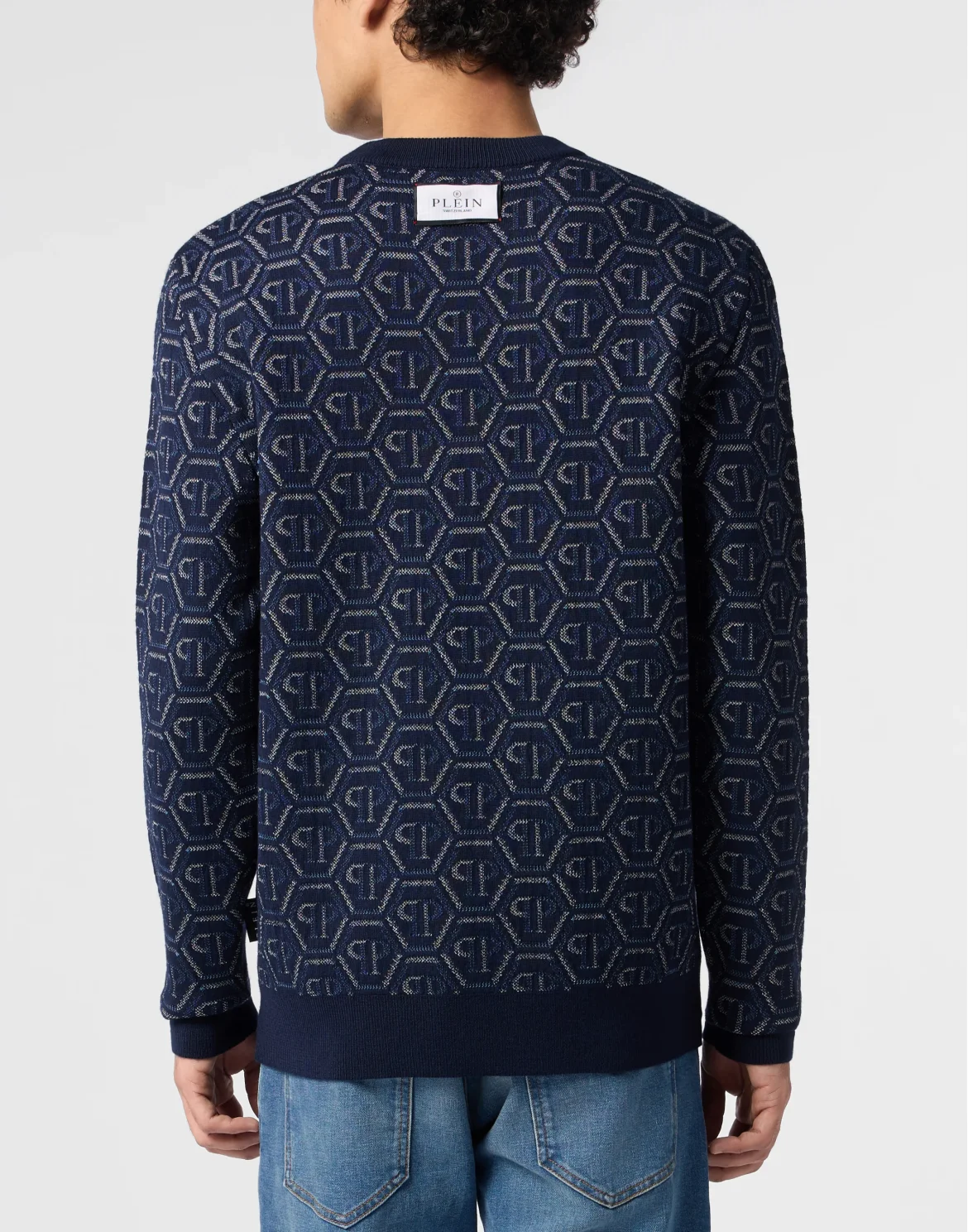 Wool Round Neck Pullover Monogram, цвет: Синий
