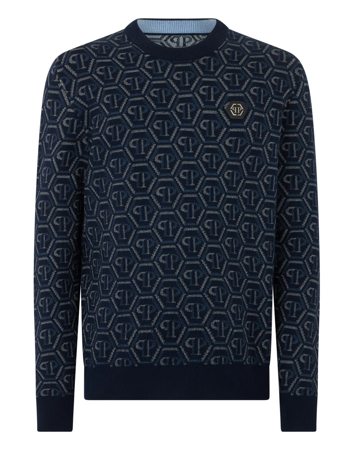 Wool Round Neck Pullover Monogram, цвет: Синий