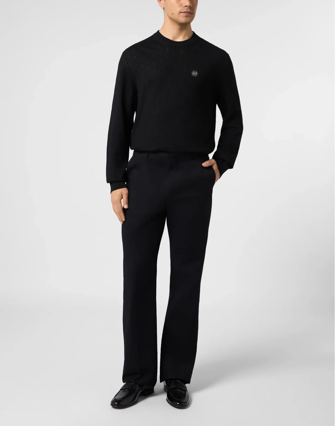 Wool Round Neck Pullover Monogram, цвет: Черный