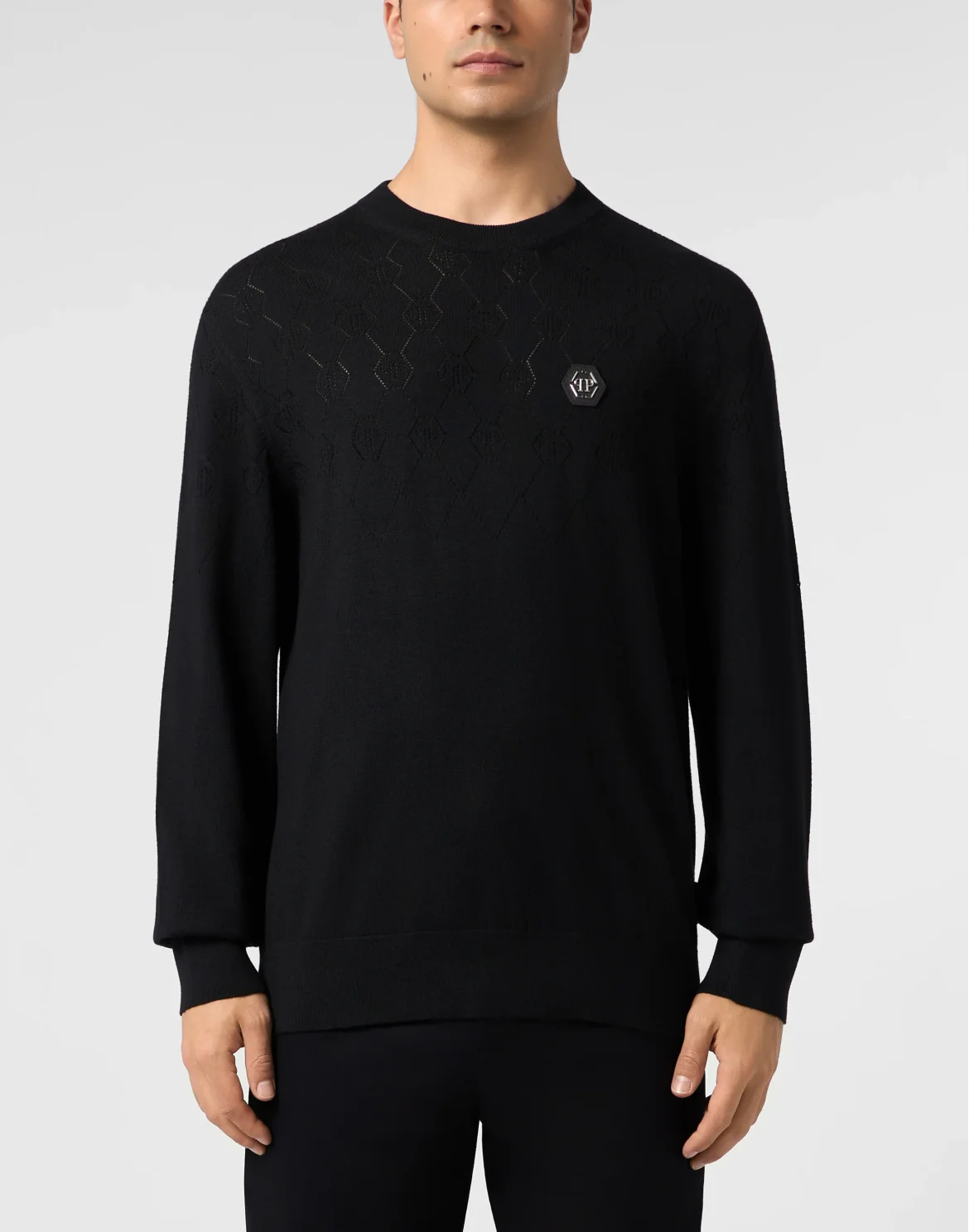 Wool Round Neck Pullover Monogram, цвет: Черный