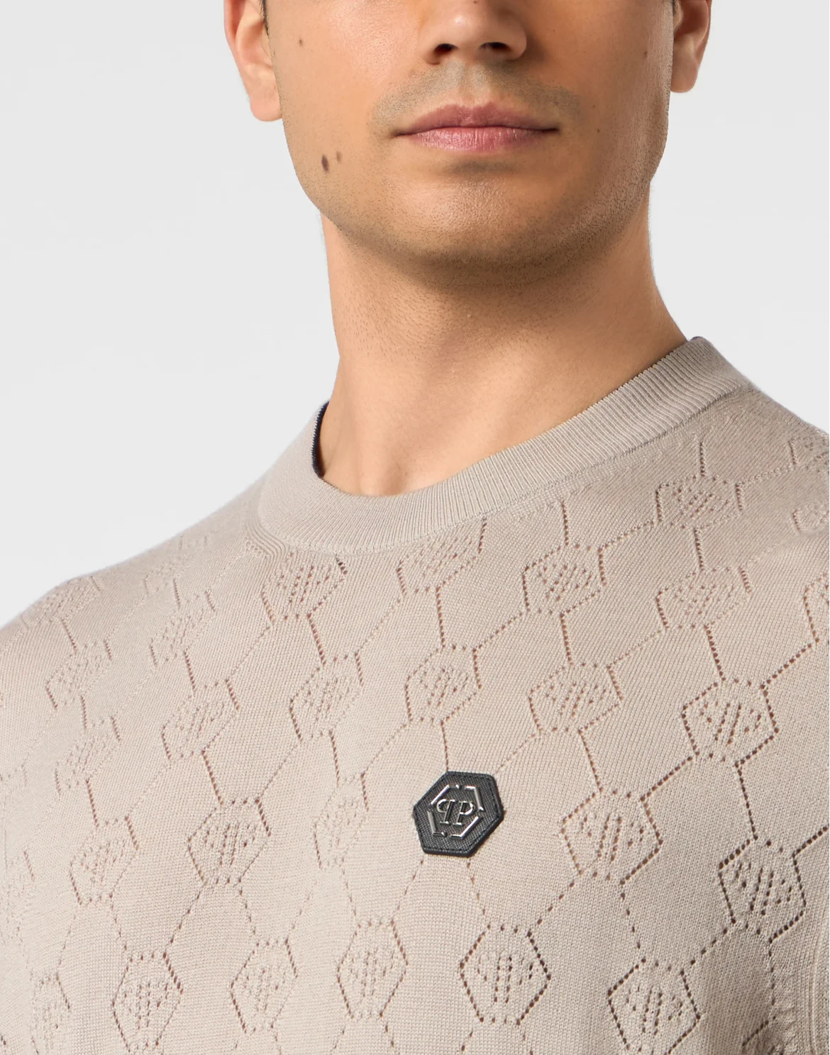Wool Round Neck Pullover Monogram, цвет: Бежевый