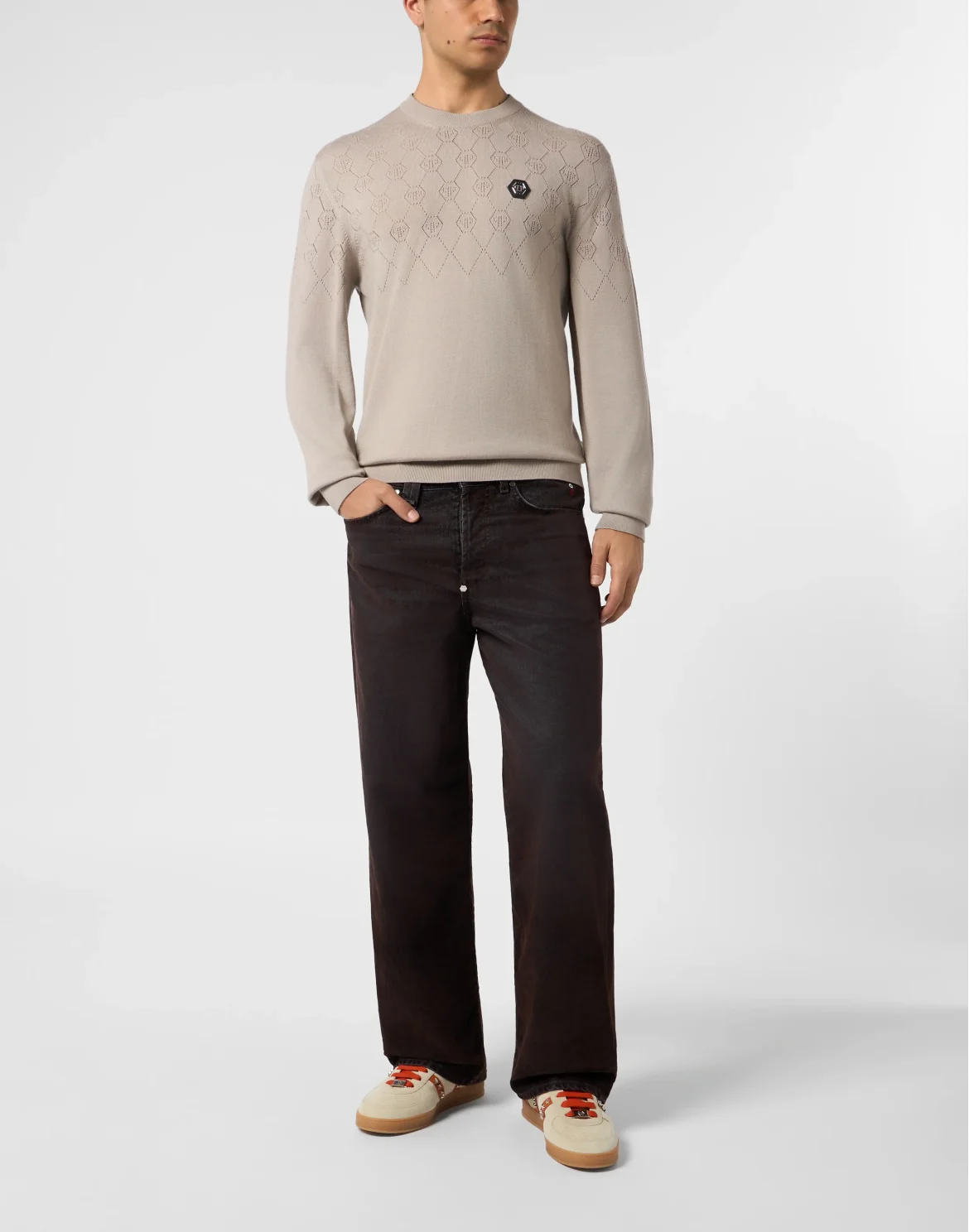 Wool Round Neck Pullover Monogram, цвет: Бежевый