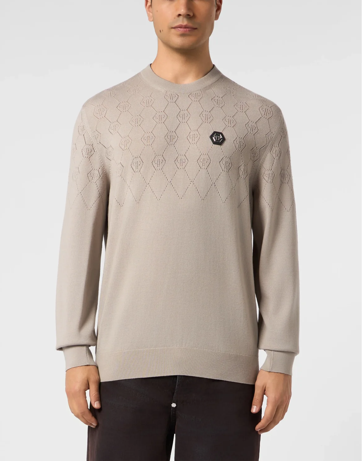 Wool Round Neck Pullover Monogram, цвет: Бежевый