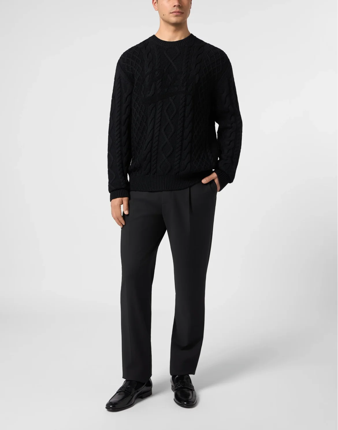 Braided Round Neck Pullover Plein Space, цвет: Черный