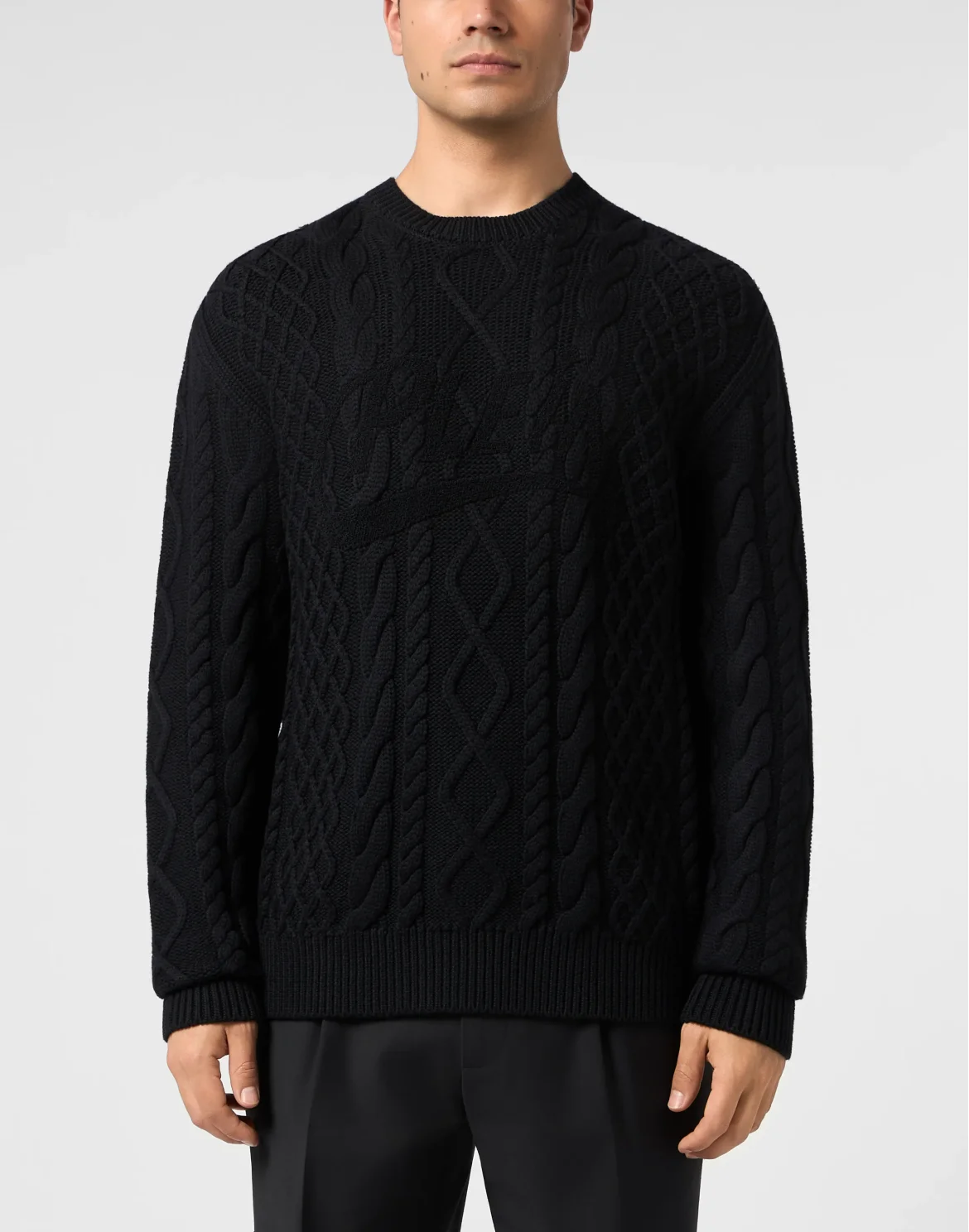 Braided Round Neck Pullover Plein Space, цвет: Черный