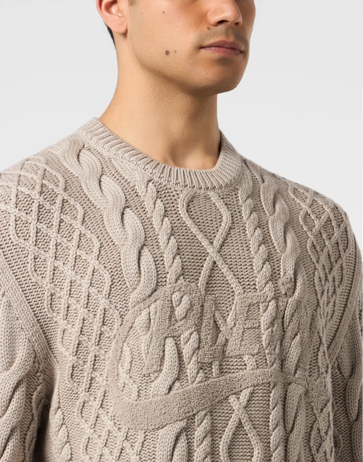 Braided Round Neck Pullover Plein Space, цвет: Бежевый