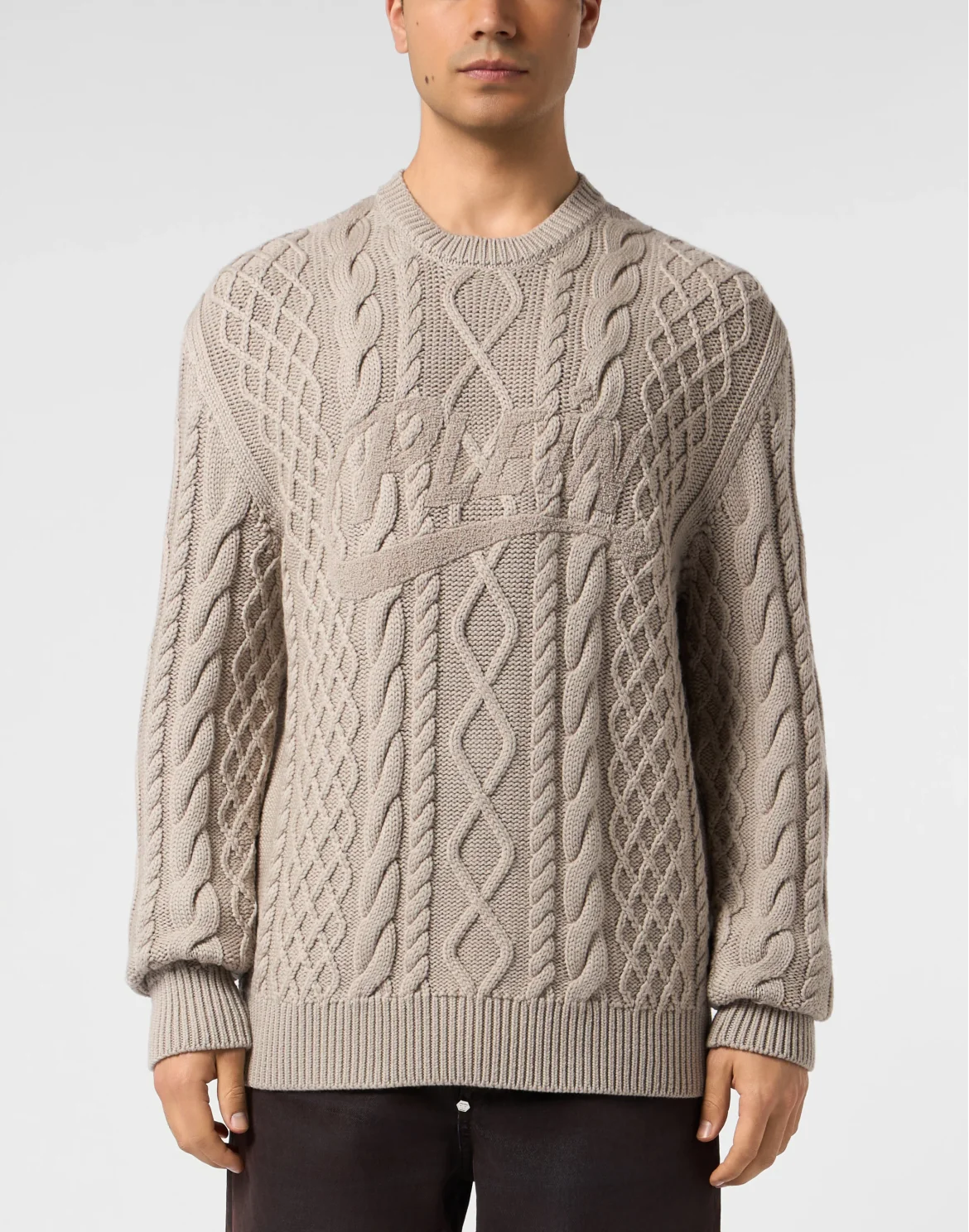 Braided Round Neck Pullover Plein Space, цвет: Бежевый