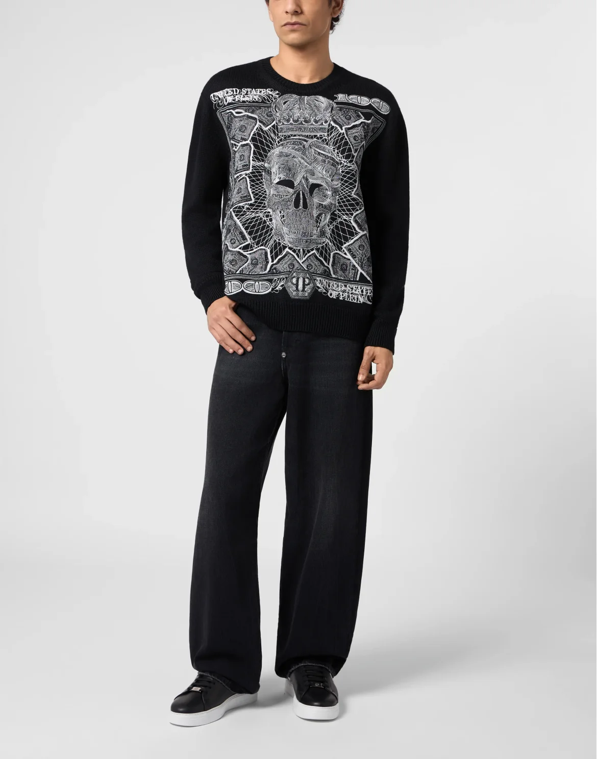Round Neck Pullover Plein Dollar, цвет: Черный