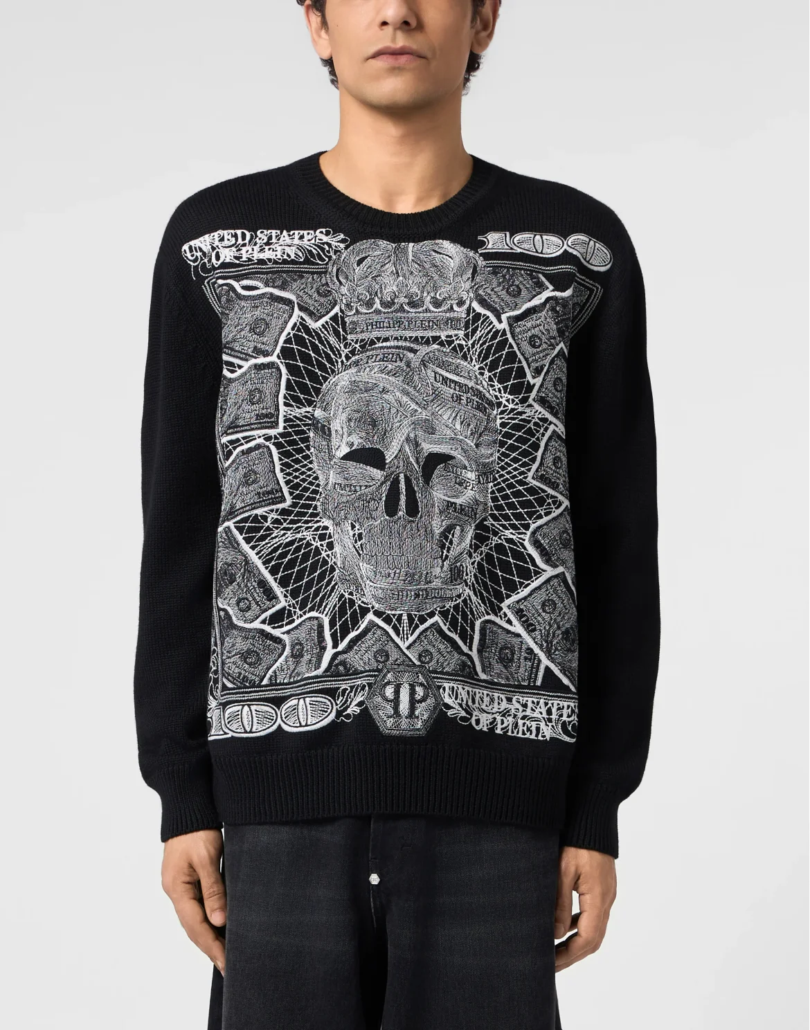 Round Neck Pullover Plein Dollar, цвет: Черный