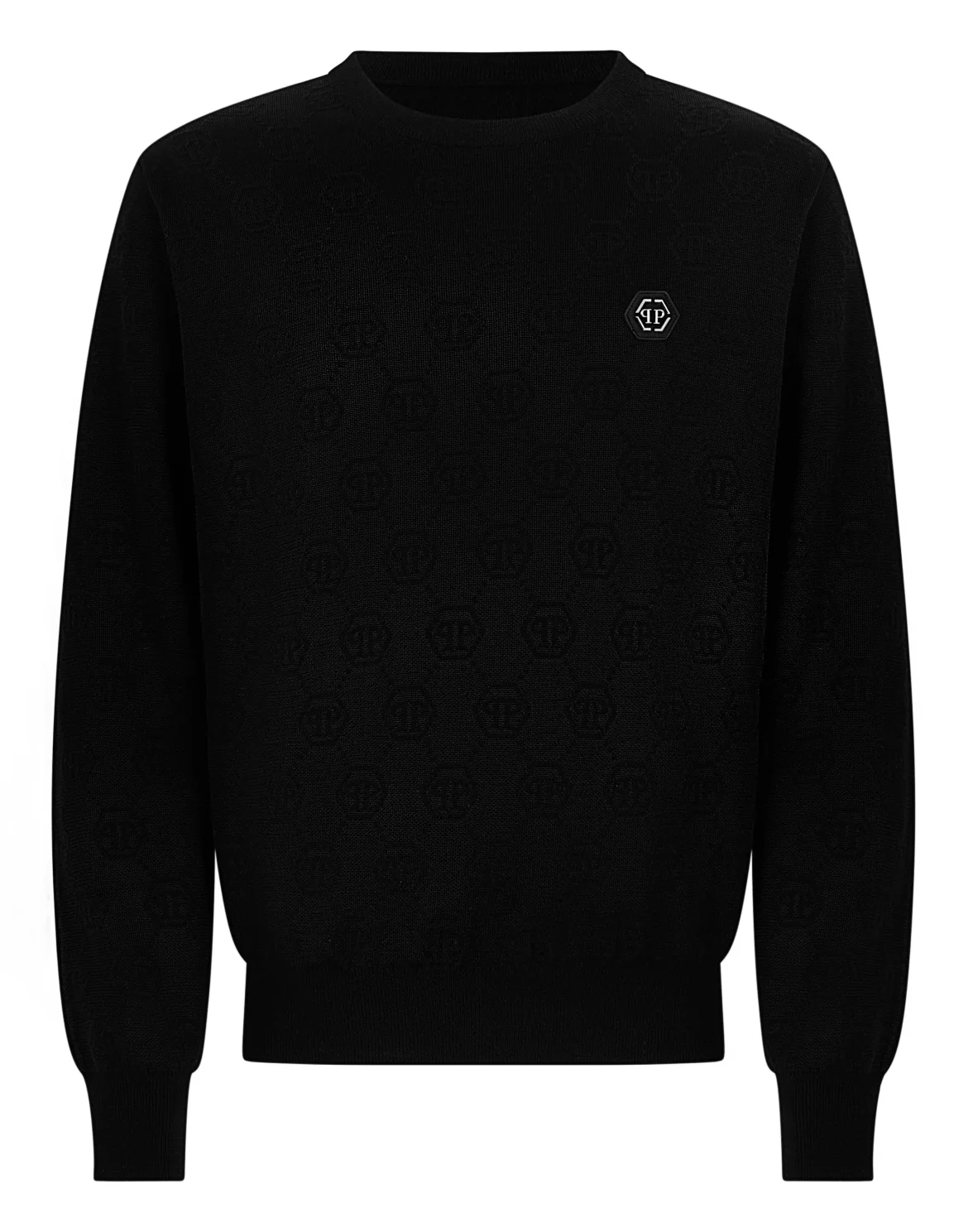 Merino Wool Round Neck Pullover Monogram, цвет: Черный