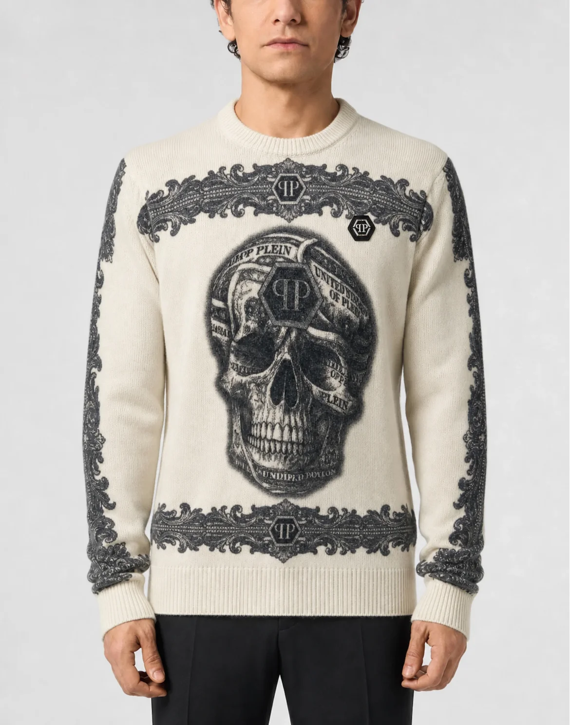 Cashmere Pullover Baroque Skull, цвет: Бежевый