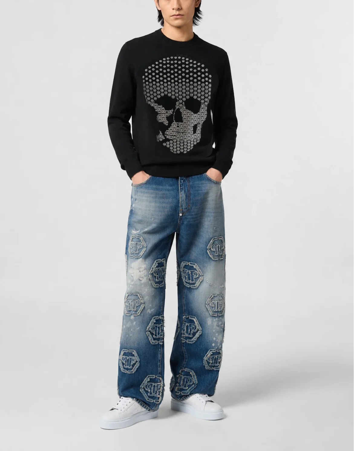 Cashmere Roundneck Pullover Skull Strass, цвет: Черный