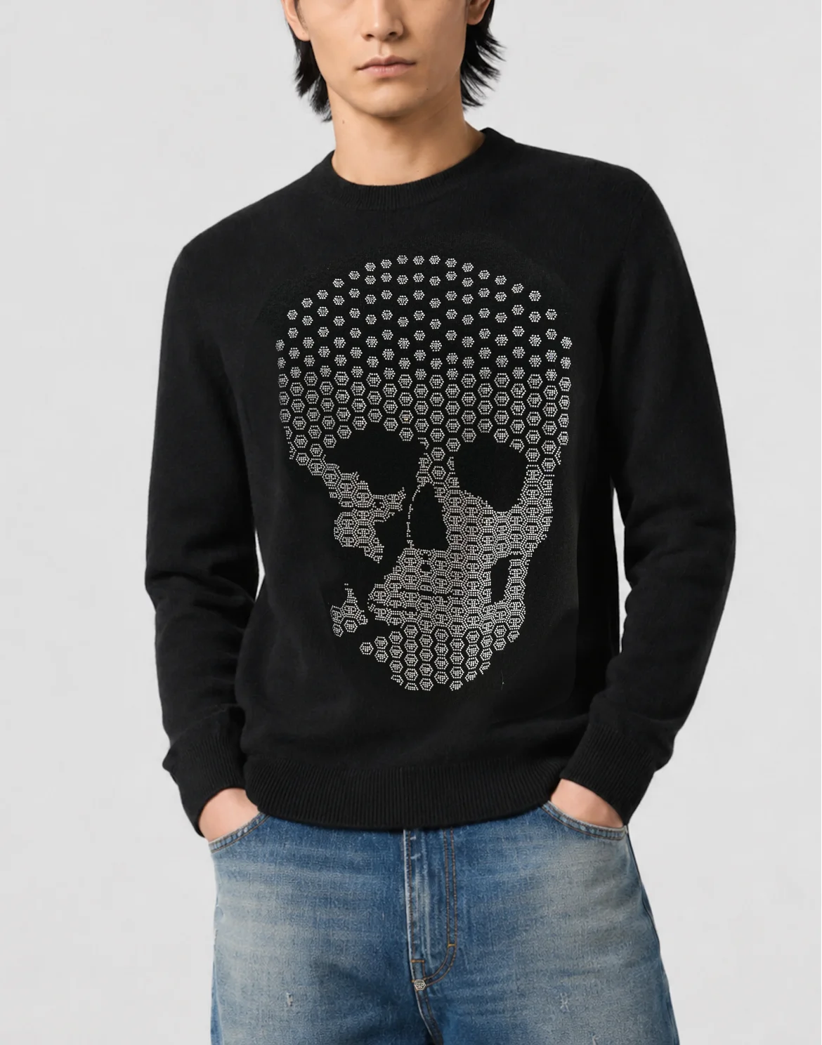 Cashmere Roundneck Pullover Skull Strass, цвет: Черный