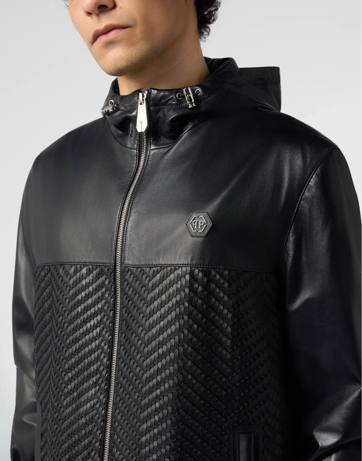 Leather Jacket Weaved Inserts, цвет: Черный
