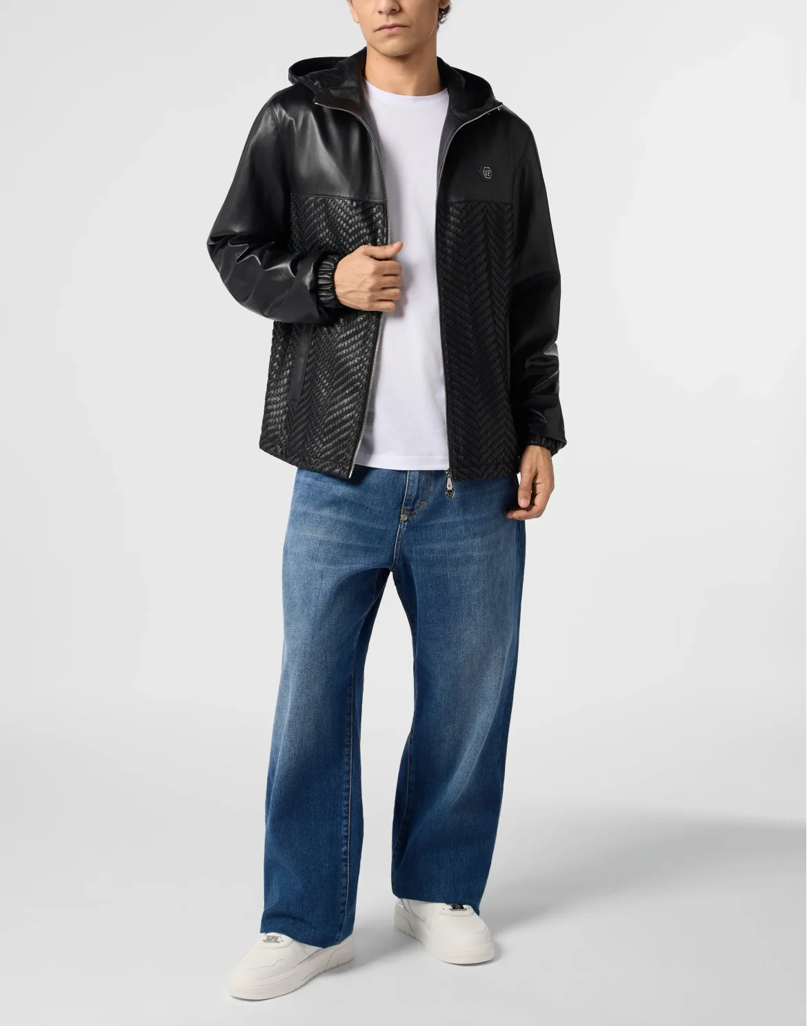 Leather Jacket Weaved Inserts, цвет: Черный