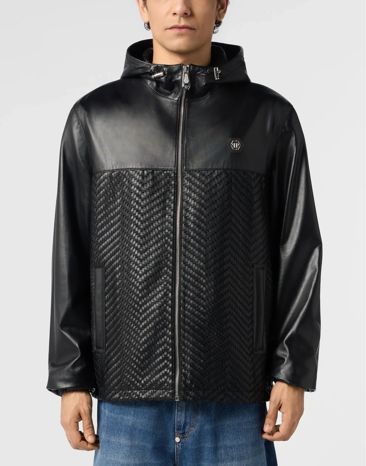 Leather Jacket Weaved Inserts, цвет: Черный