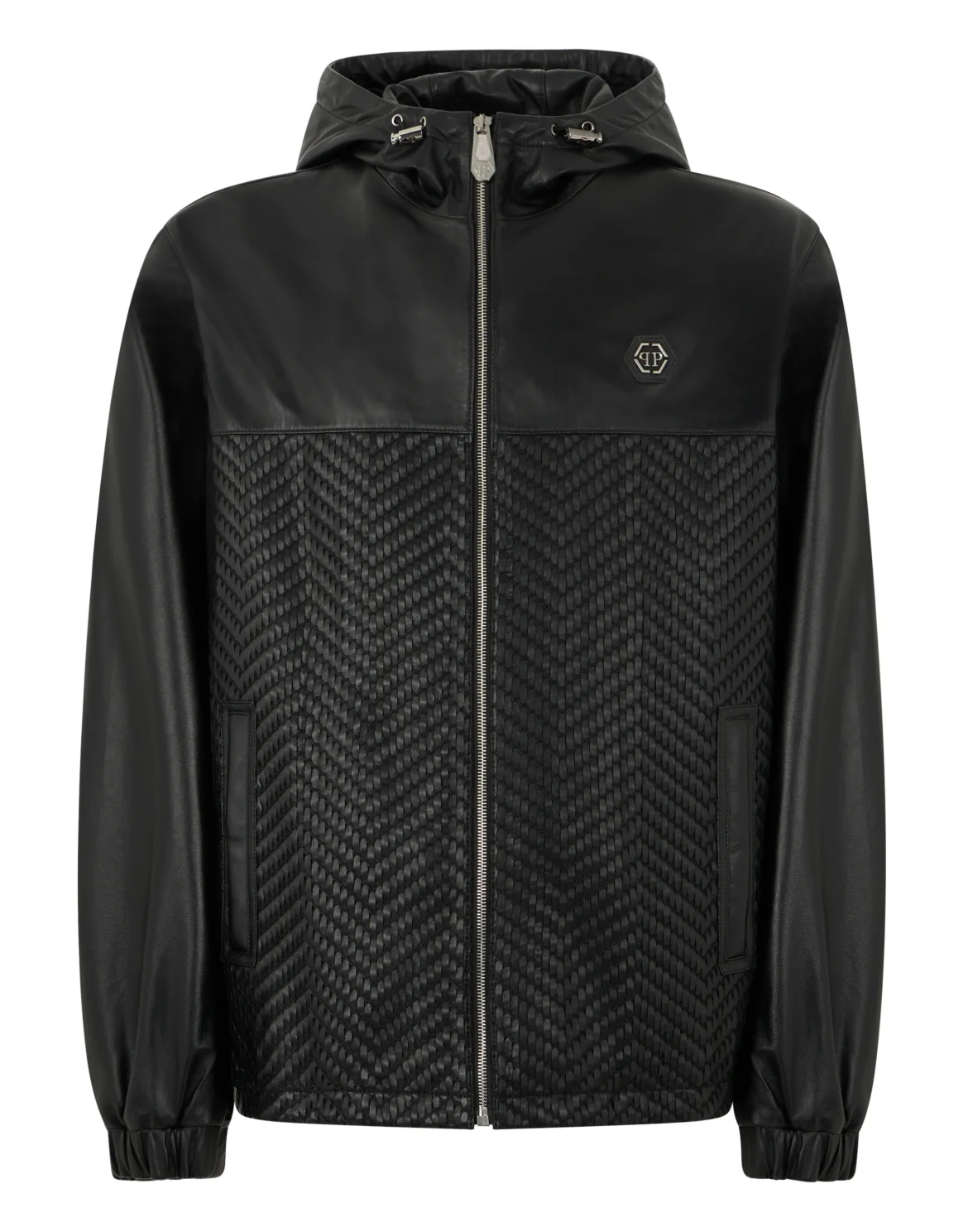 Leather Jacket Weaved Inserts, цвет: Черный