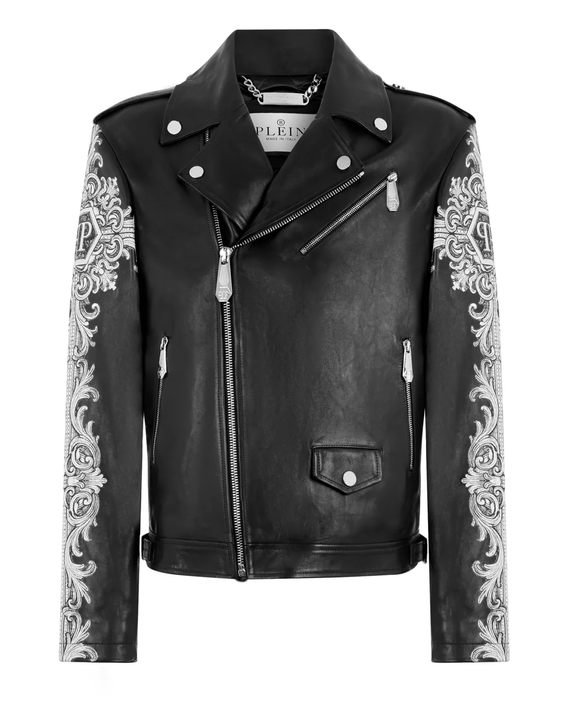 Sheepskin Leather Biker Jacket Baroque Skull, цвет: Черный