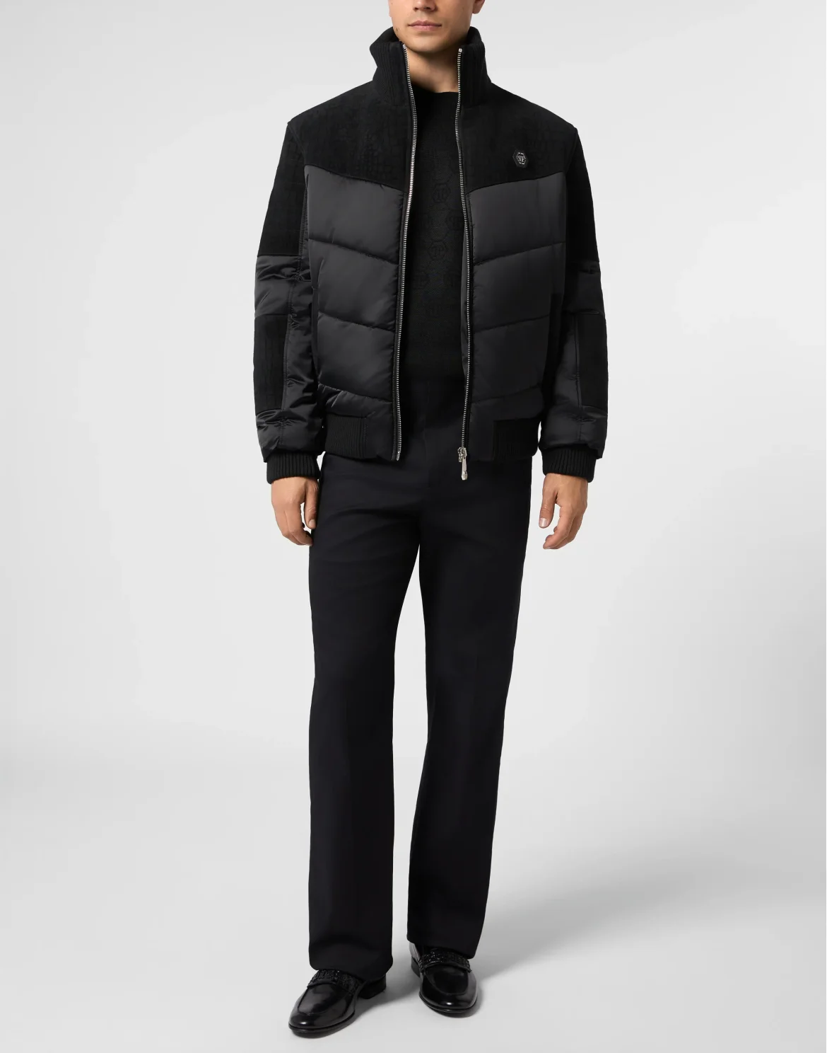 Matte Nylon Puffer Jacket with Cocco Inserts, цвет: Черный