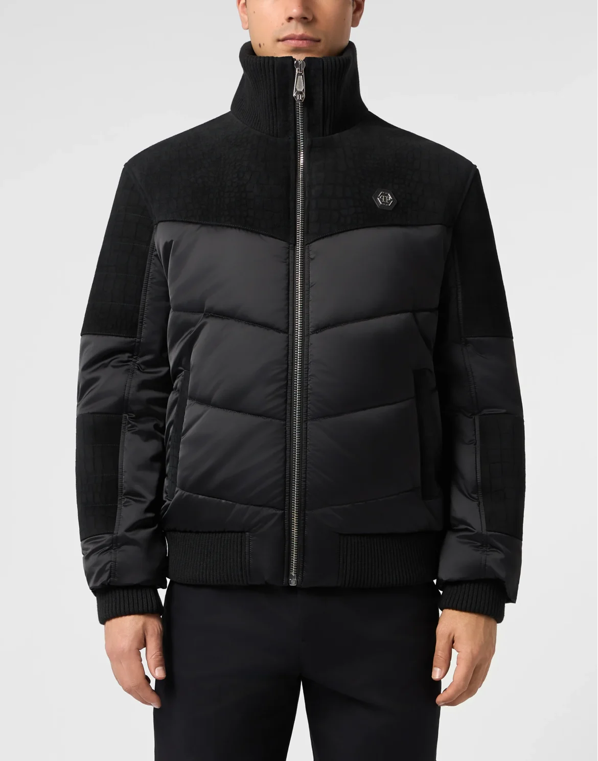 Matte Nylon Puffer Jacket with Cocco Inserts, цвет: Черный