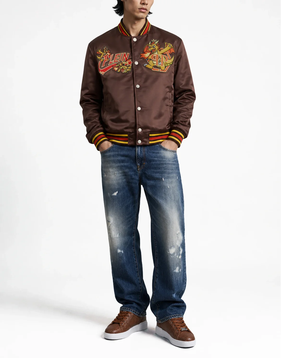 Satin Bomber Plein Dragon Stones, цвет: Коричневый