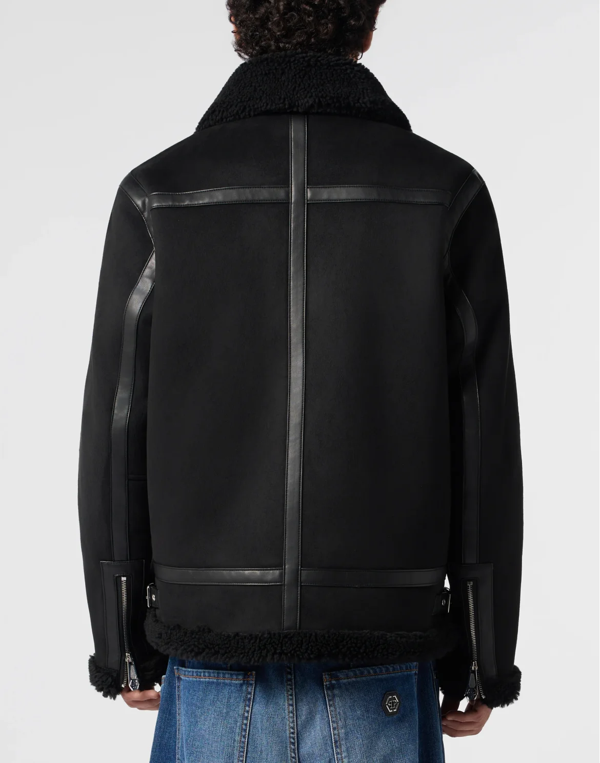 Eco Shearling Aviator Jacket, цвет: Черный