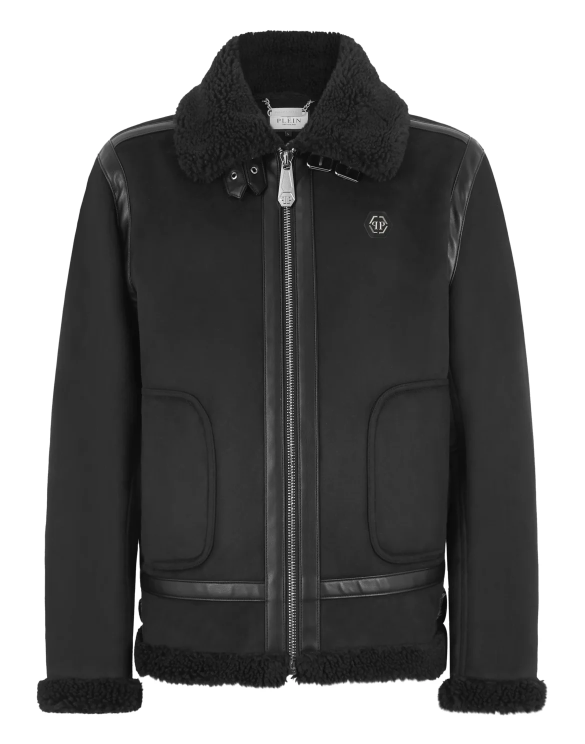 Eco Shearling Aviator Jacket, цвет: Черный
