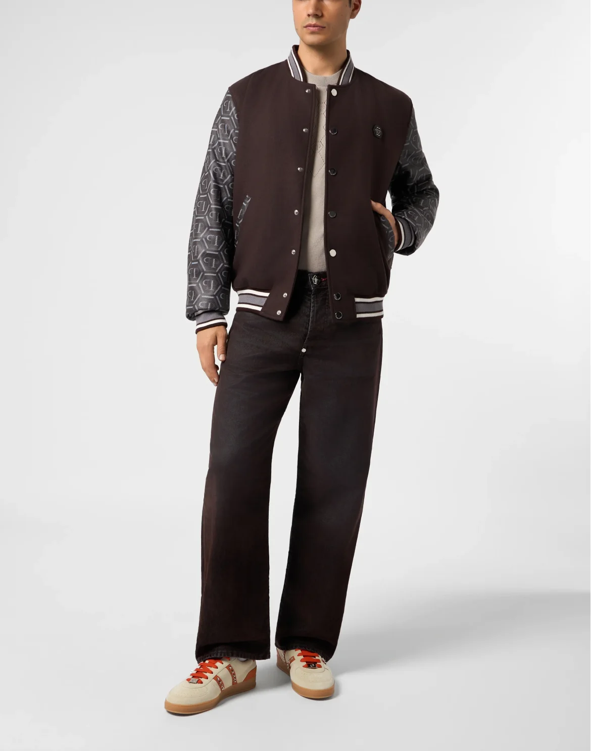 Bomber Jacket Monogram Sleeves, цвет: Коричневый
