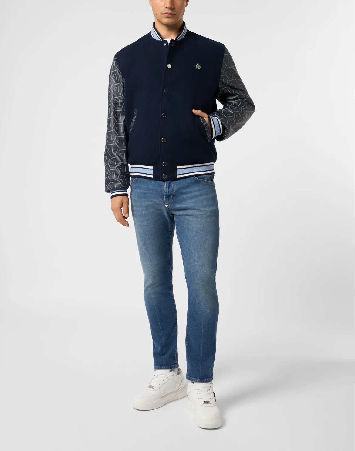 Bomber Jacket Monogram Sleeves, цвет: Синий