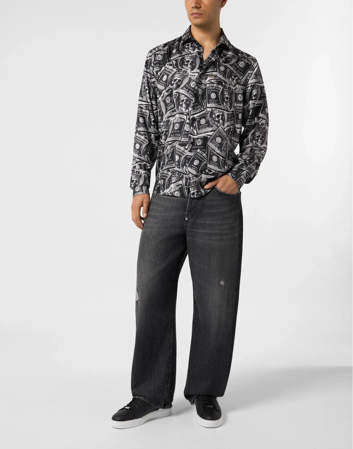 Silk Shirt All-Over Plein Dollar, цвет: Черный