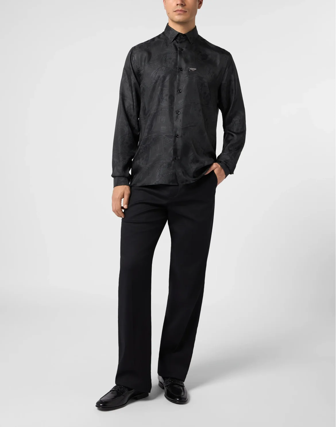 Silk Shirt All-Over Plein Dollar, цвет: Черный