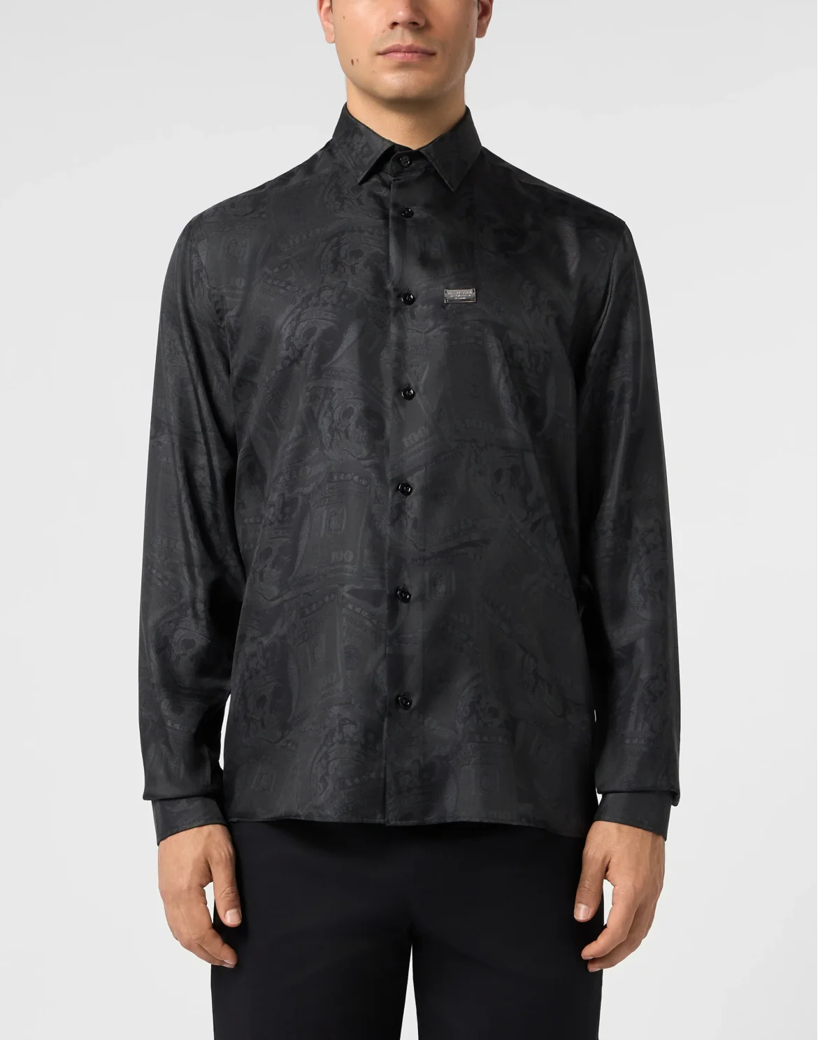 Silk Shirt All-Over Plein Dollar, цвет: Черный