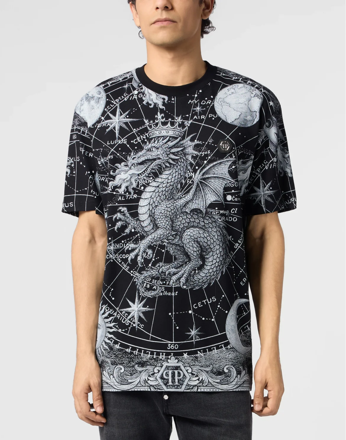 Round Neck T-Shirt All-Over Zodiac, цвет: Черный